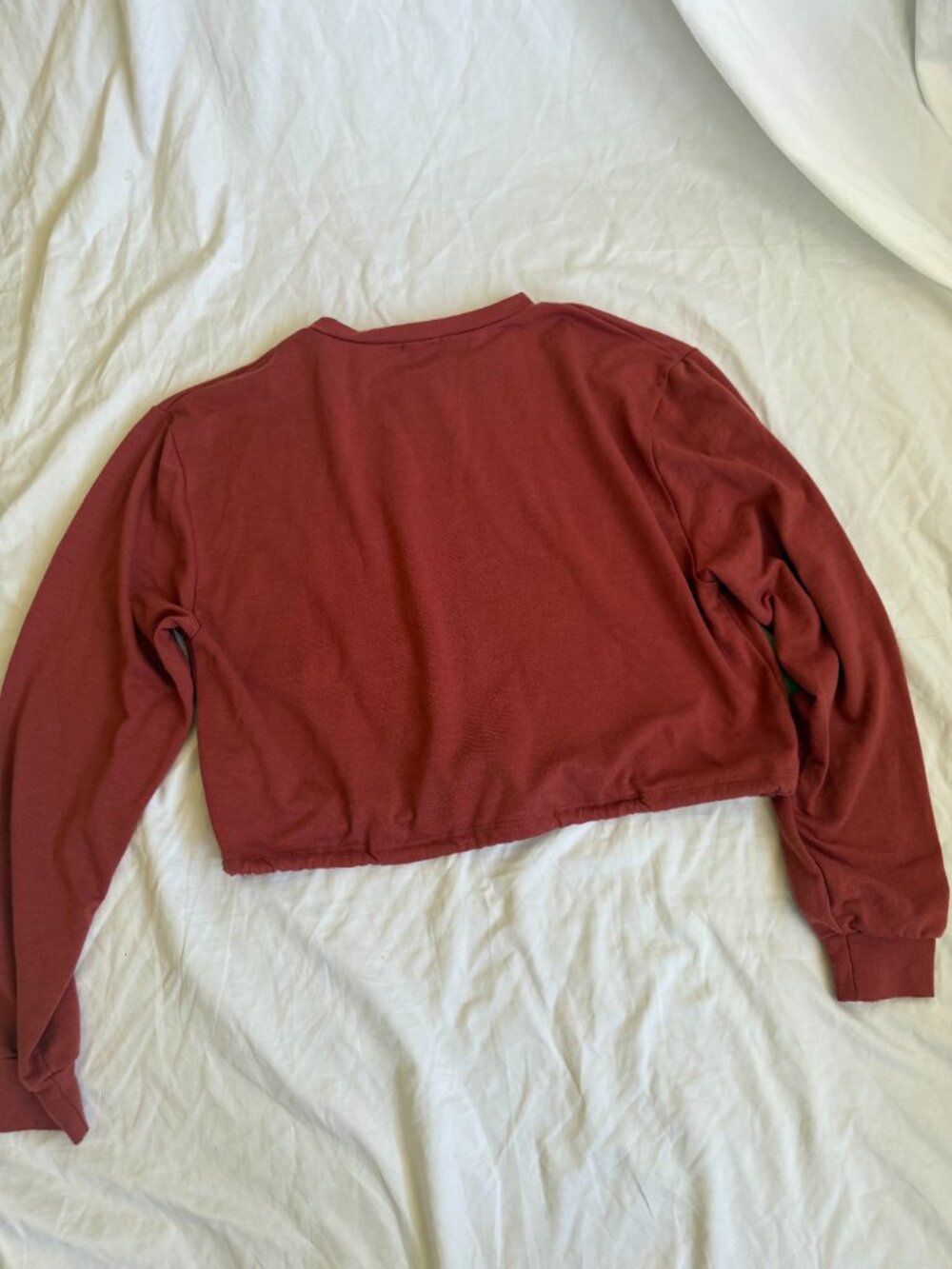 Dirtee Laundry Red Cropped Sweatshirt Long Sleeve Women's Drawstring Pullover - Picture 9 of 10